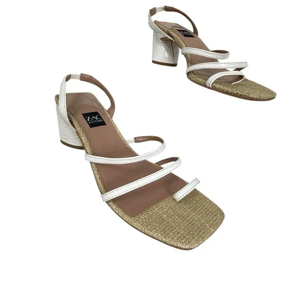 Zac Posen Sammy Leather & woven material women's strappy heeled sandals sz 6.5 - Picture 2 of 9